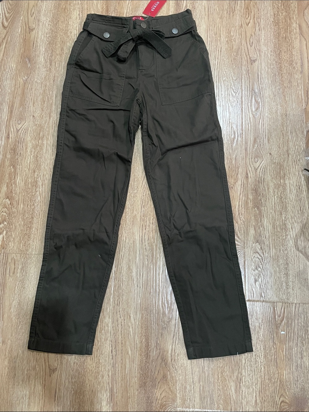 Guess Women’s Dark Olive Cargo Pants with Tie Waist